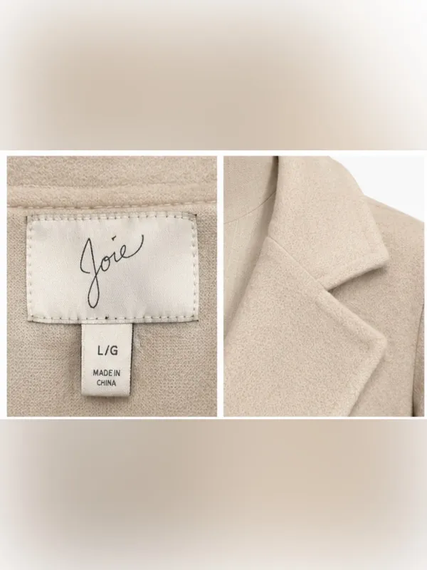 Joie Ivory Open Front Coat Jacket Oversized Lapel Size L - Image 4
