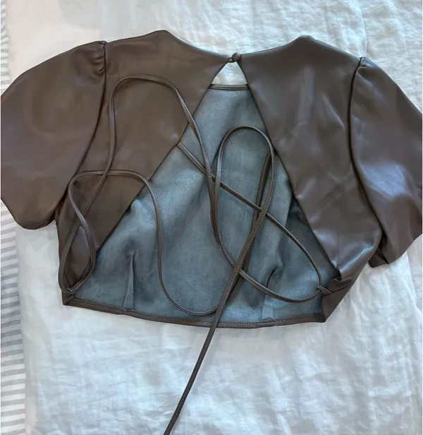 Kirious Brown leather backless crop top - Image 3