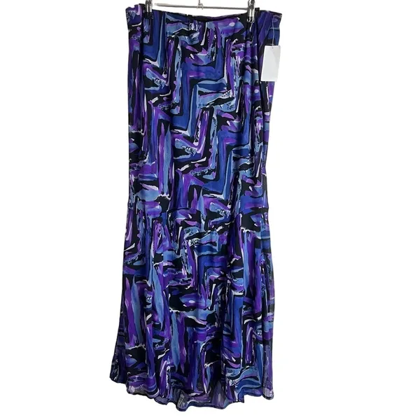NWT Fashion Bug Abstract Purple Blue Tiered Maxi Skirt Large Art To Wear - Image 2