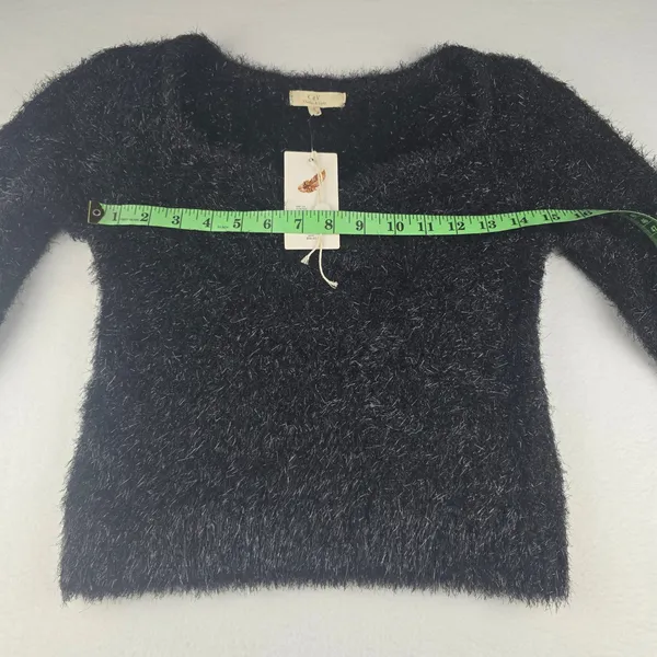 C&V Chelsea Violet NWT Black Sparkle Fuzzy Knit Long Sleeve Cropped Sweater S‎ - Image 8