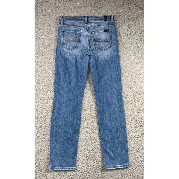 7 For All Mankind Skinny Jeans Women 26 Medium Wash Whiskered Stretch‎ Denim - Image 2