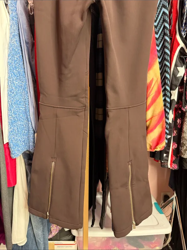 HOLDEN High Waisted Softshell Pants Brown Flare Ski Snow Winter Zip Leg. Size S - Image 9