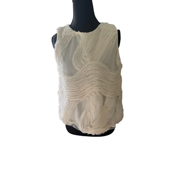Textured Art Top | Cream Sleeveless Fringe Top | Boho Minimalist | S/M - Image 3