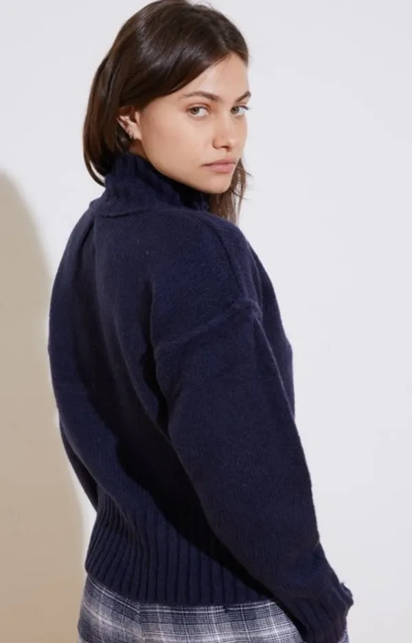 NSF Revolve Kori Wool Blend Fringe Trim Turtleneck Sweater Navg - Image 4