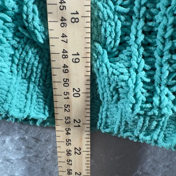 3281 | POL YST410 Chenille Cable Knit Hoodie Sweater Turquoise Boho Women L - Image 6