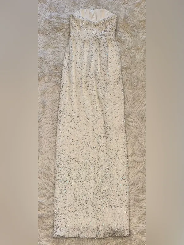NEW HELSI Lola Sequin Strapless Column White Gown Sz S - Image 10
