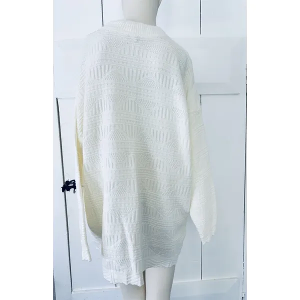 Vintage 80s Spunky Textured Knit Sweater Cream Made in USA Oversized One Size - Image 4