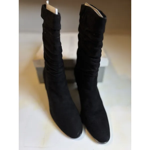 Worthington Tall Black Suede Leather Boots Side Zip‎ Heel Size 7.5M Pointed Toe - Image 2