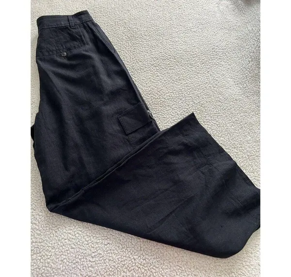 Madewell Womens Wide Leg Linen Blend Cargo Pants in True Black Size 6 - Image 5