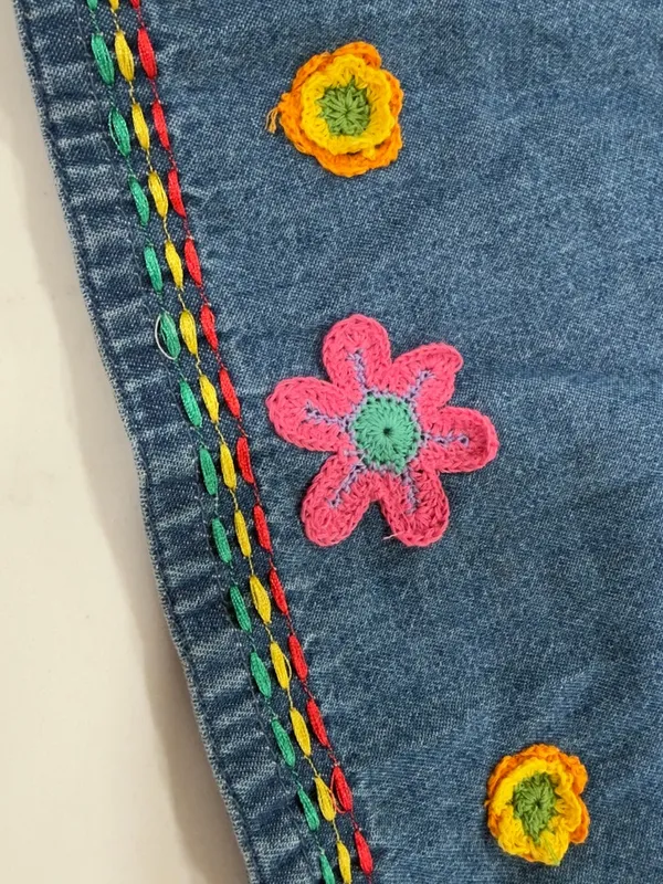 Vintage Embroidered Blue Denim Button-Up Shirt - Image 8