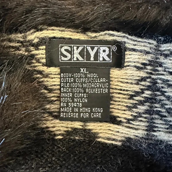 Skyr Wool Nordic Fair Isle Ski Cardigan Sweater Fur Trim M Apres Ski Cabincore - Image 5