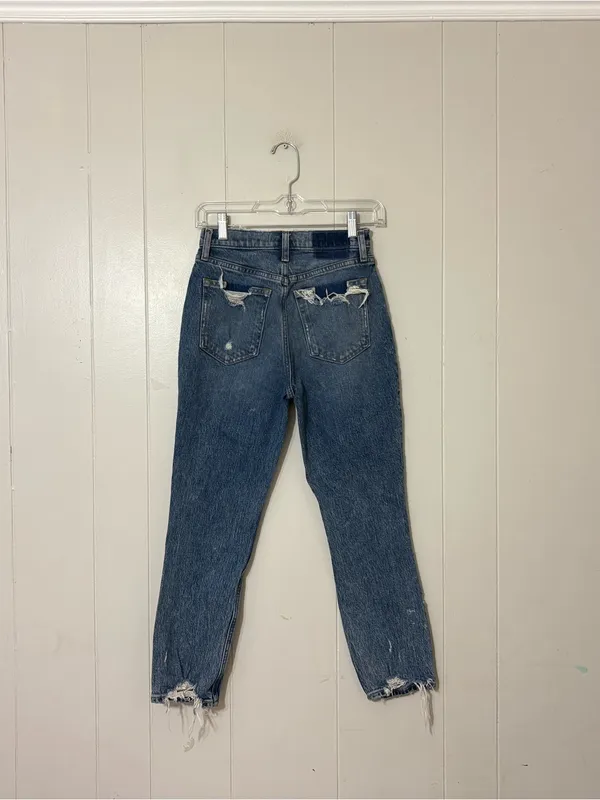 Abercrombie & Fitch High Rise Mom Jeans Size 24 / 00S Distressed Raw Hem Cropped - Image 9