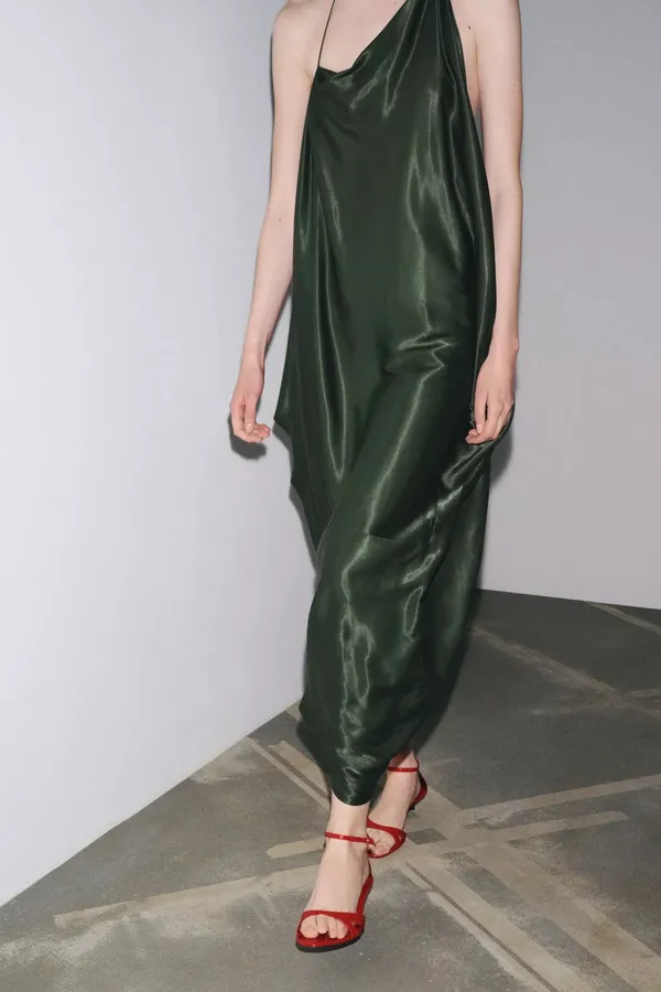 Zara Elegant Green One-Shoulder asymmetric maxi Dress evening party - Image 13