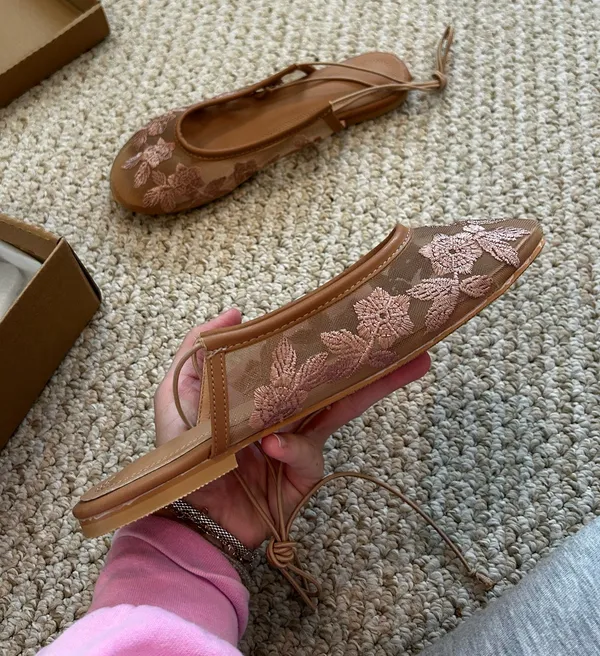 Amazon Lace-Up Mesh Ballet Flats, Floral Embroidered Round Toe Mary Jane Summer Dancer Shoes - Image 6