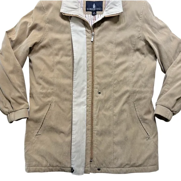 London Fog Vintage Women's Zip Front Jacket Coat Beige Tan Size M Flaw - Image 4