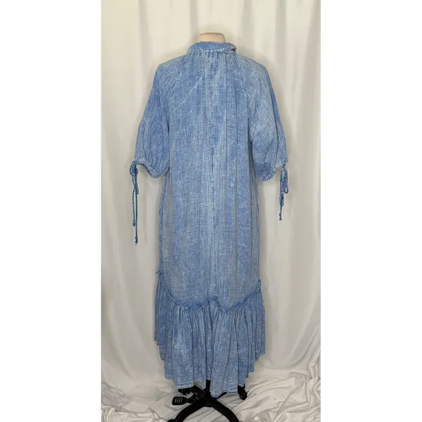 FREE PEOPLE Maya Midi Dress Blue Button Front Washed Look Bohemian Medium - Image 9