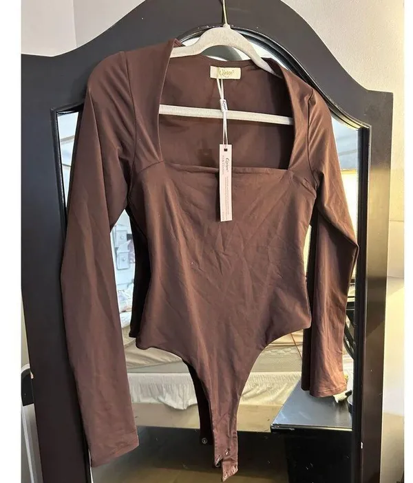 NEW QINSEN Square Neck Bodysuit Long Sleeve Double Lined L - Image 7