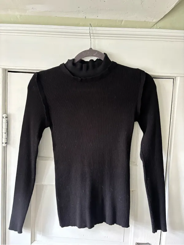 Pink Lily Black Ribbed Ruffled Mock Neck Sweater - Image 2