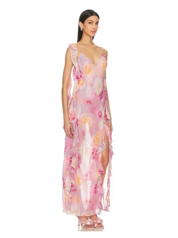 For Love & Lemons Beate Maxi Dress in Pink Floral | Dreamy Rose Print M $298 - Image 2