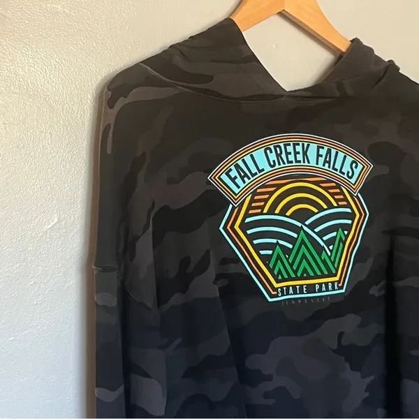 Fall Creek Falls State Park Tenesse Camo Cropped Hoodie Sweatshirt Black Large - Image 5