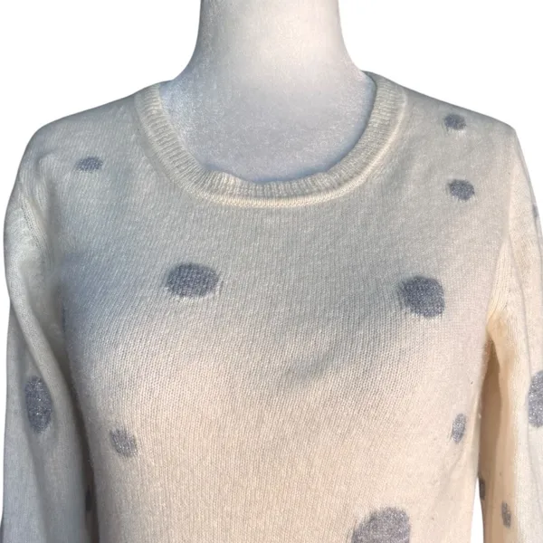 Quinn Cashmere Sparkle Polka Dot Sweater Cream Gray Medium Whimsical Knit - Image 3