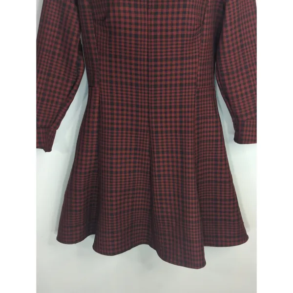Zara Red & Black High Neck Plaid A-Line Mini Dress Women XS Skater‎ Girl Preppy - Image 4