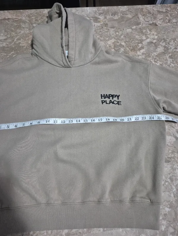 Kerri Rosenthal Beige Boyfriend Hoodie with Color-Block Smiley Back Size Large - Image 8