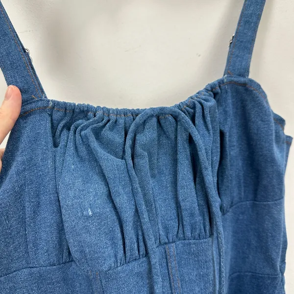 Lulus Considered Charisma Blue Chambray Bustier Mini Dress Cute A Line Large NWT - Image 14