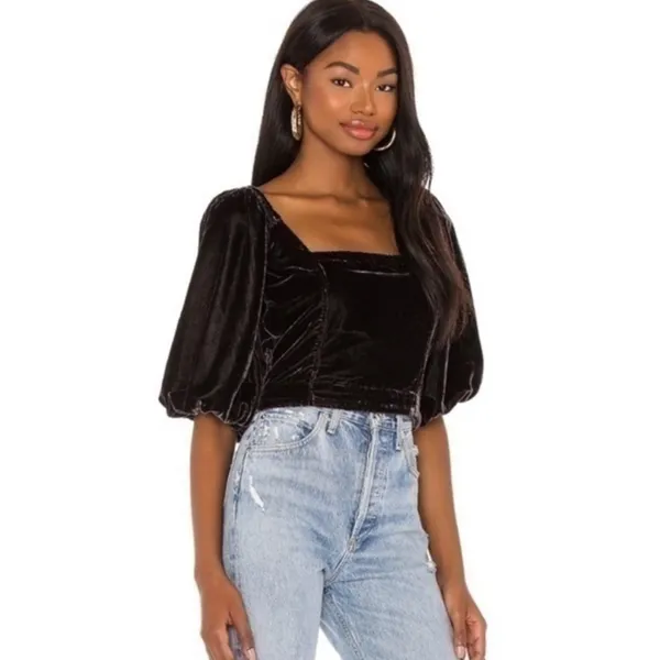 Free People Marie Velvet Open Back in Black - Image 4