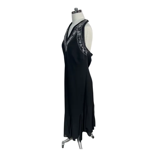 Black Beaded V Neck Evening Gown Formal Sleeveless Petite‎ Short Hem Women's - Image 3