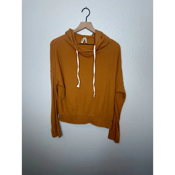 PACT Women's L Organic Cotton Pullover Lite Waffle Hoodie Knit Sweater Camel - Image 2
