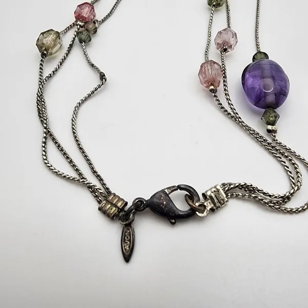 Avon Silver Tone Three-Strand Glass Bead Necklace - Image 3