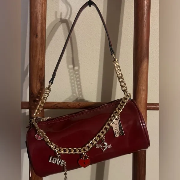 JUICY COUTURE "Loves Comes Softly" Shoulder Bag Deep Red Barrel Style With Charm - Image 2