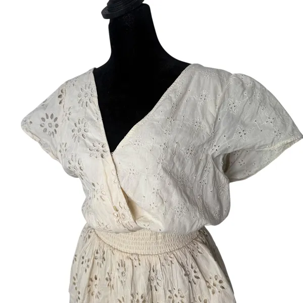 AE Cottagecore BOHO Eyelet Lace Ruffle Tiered Smocked Wrap Mini‎ Dress Size M - Image 10