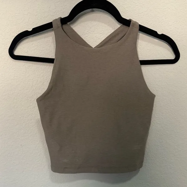 Beyond Yoga Spacedye Refocus Cropped Tank with Shelf Bra Birch Heather Beige XS - Image 3