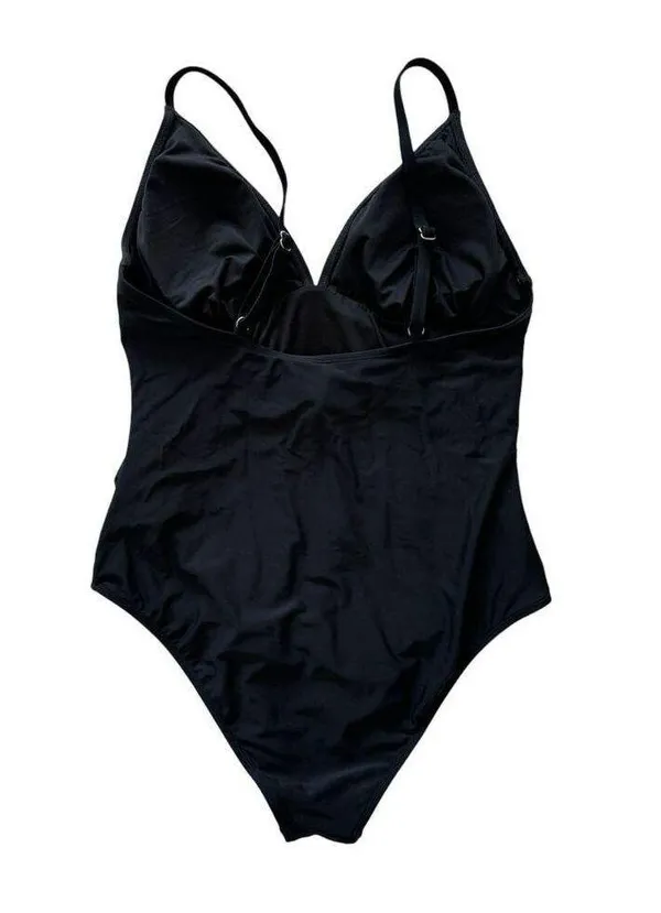 Cupshe | Black Shirring V Neck One Piece Swim Suit Adjustable Size Large NWT - Image 6