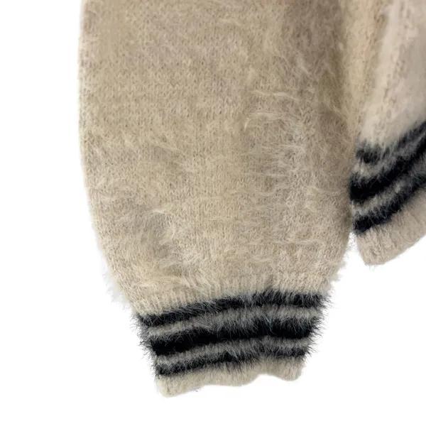 Easel hooded L eyelash sweater cream black stripes soft preppy v-neck neutral - Image 3