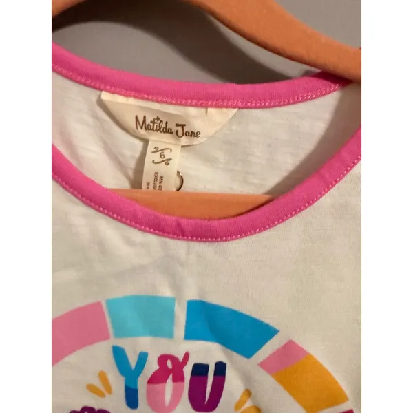 Matilda Jane Graphic Tee Girls 6 Cream Colorful Fringe Short Sleeve T-Shirt - Image 4