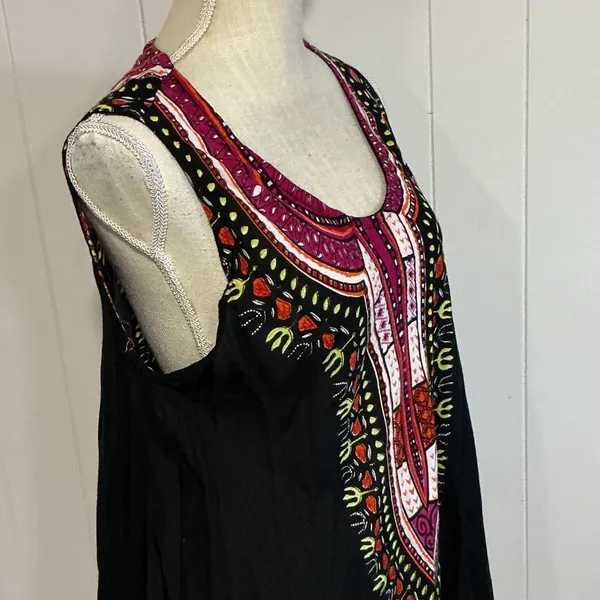 Embroidered Black Sleeveless Tunic with Pink & Red Yoke - Image 2
