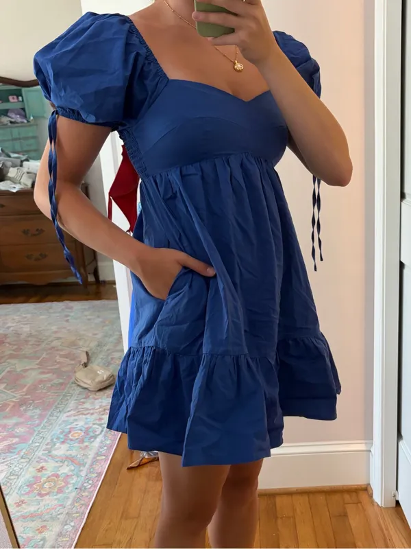 &merci royal blue puff sleeve mini babydoll dress - Image 5