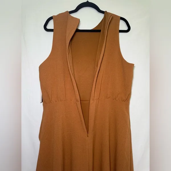Maia Camel Sleeveless Midi Dress Draped‎ Front Size 14 - Image 6