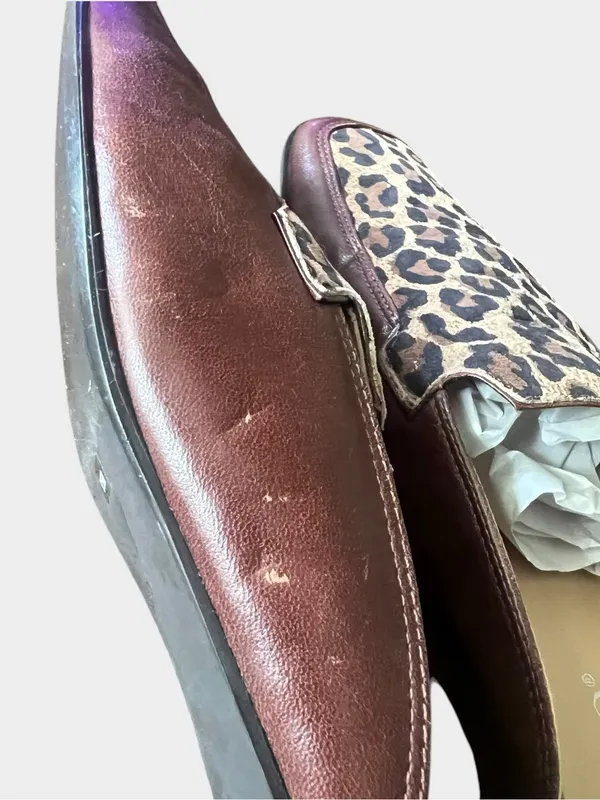 Franco Sarto Leopard Leather Square Toe Mule Loafers 8.5M - Image 5