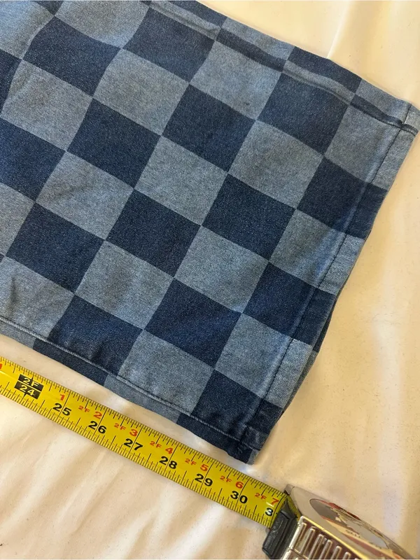 Women’s Blue Checkered Wide-Leg Jeans - Image 4