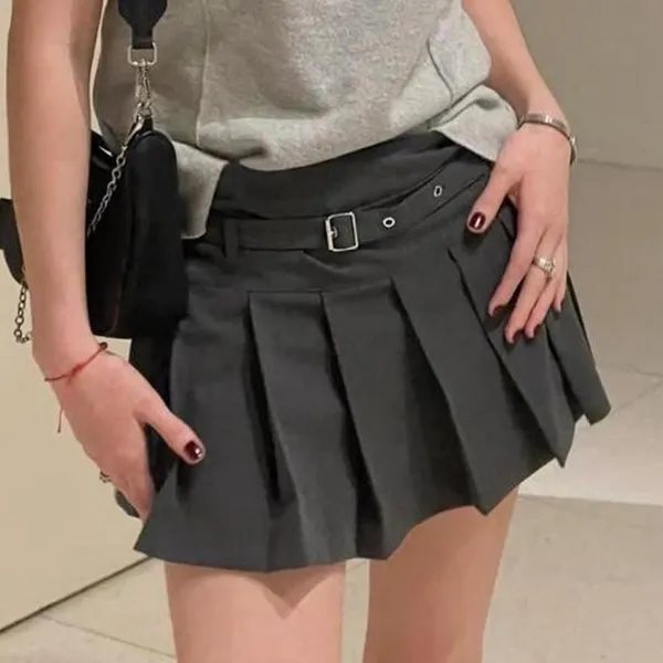 Zara Grey Belted Pleated Mini Skirt   - Image 6