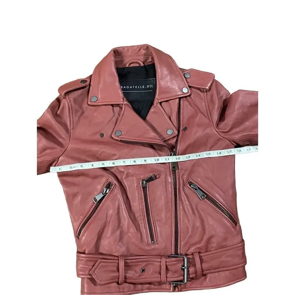 Bagatelle Women's Washed Leather Biker Moto‎ Belted Jacket in Sunset size XS - Image 8