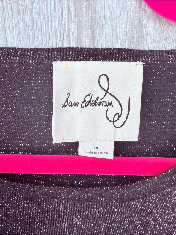 Sam Edelman Satin Slipdress Metallic Sparkle Boat Neck Sweater Black 14 - Image 4