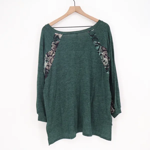 NY Collection Top Womens 2X Green Snakeskin Raglan Sleeve Excellent - Image 4