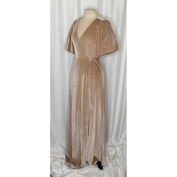 BALTIC BORN Meghan Velvet Wrap Maxi Dress Champagne Holiday Party Stretch Large - Image 6