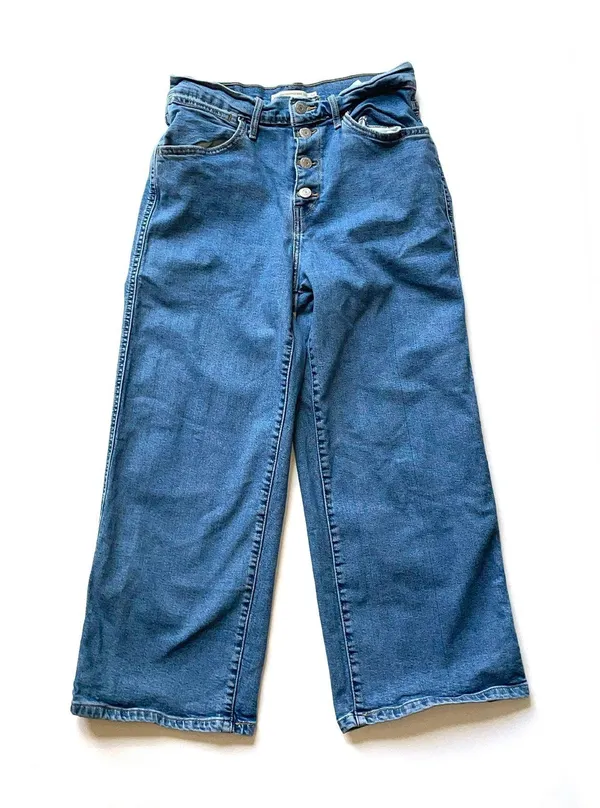 Levis Mile High Cropped Wide Leg Blue Button Fly Jeans Size 28 - Image 3