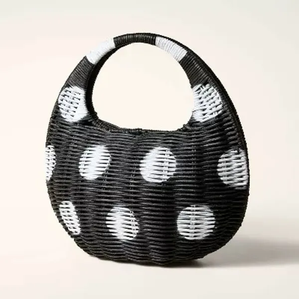 NWT Kate Spade x Target Polka Dot Wicker Crescent Saddle Bag‎ Black/White - Image 2